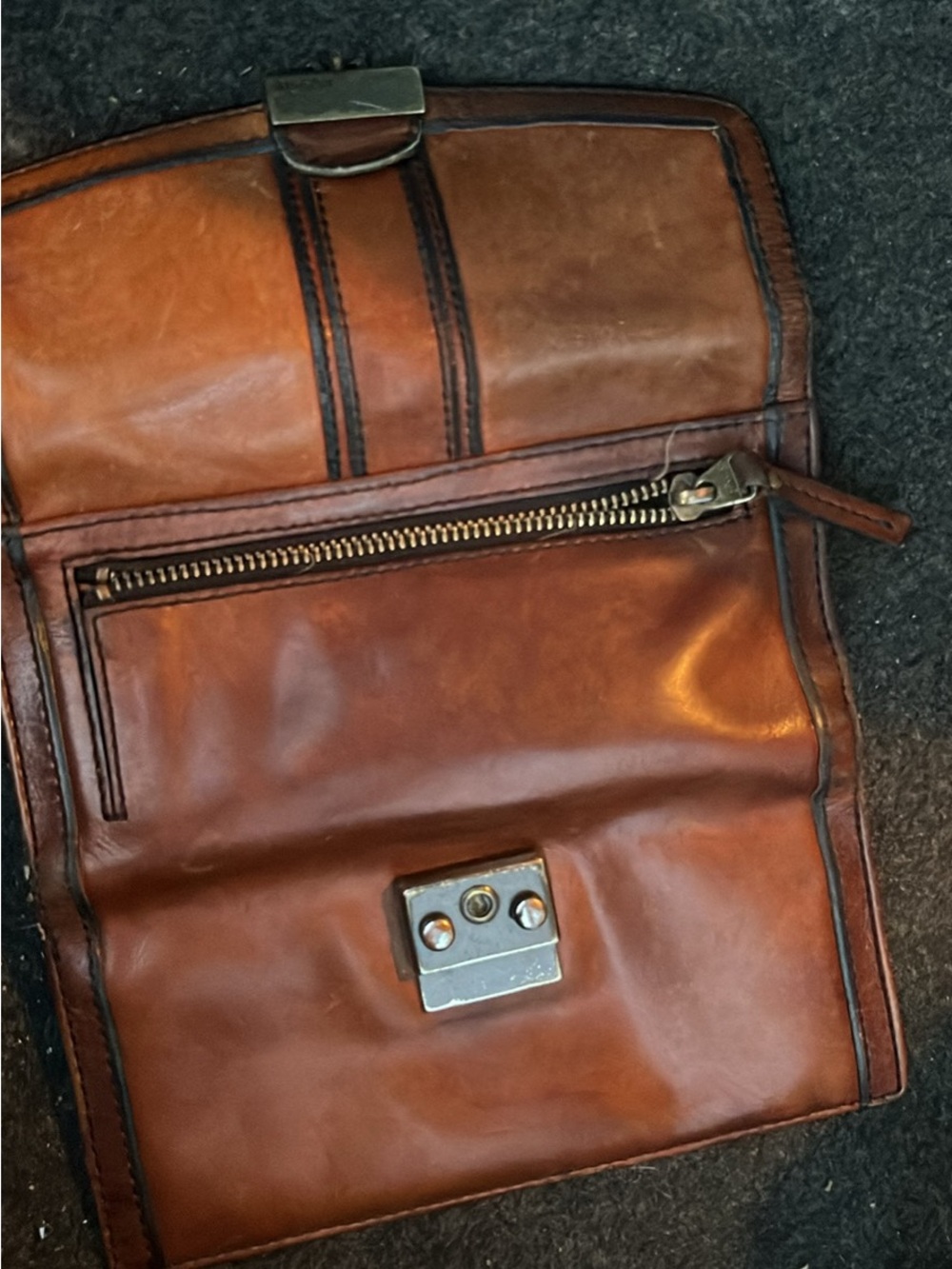 Men's Brown Leather Crossbody Wallet with Front Zip Pocket